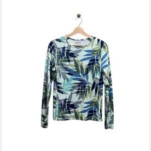 Awesome Hang Ten Sz S Rash Guard Top Blues & Greens Tropical Palm Print Swimwear